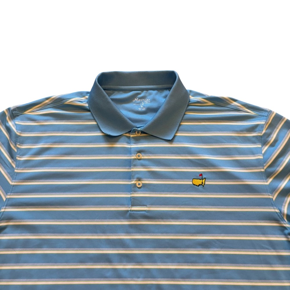 Masters Tech Mens XL Blue White Striped Golf Polo Shirt Short Sleeve MT1670-02 - Picture 2 of 7